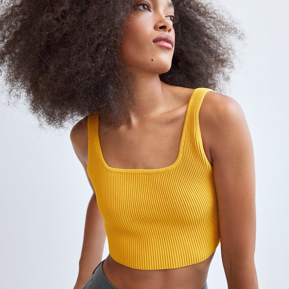Aritzia Babaton Sculpt Knit Squareneck Cropped Tank In Mustard Yellow